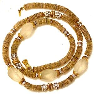 METALL Signed Necklace Gold Frosted Glass Vintage